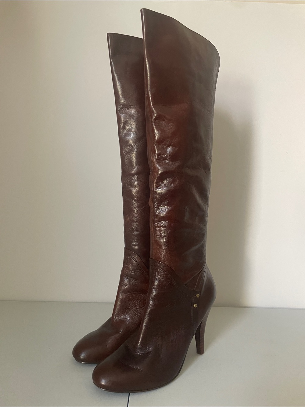 Nine West Burgundy Brown Leather Tall Heeled Boots Women’s 8M